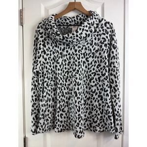 Isela Women's Long Sleeve Cowl Neck Top Black White Animal Print Size L Large